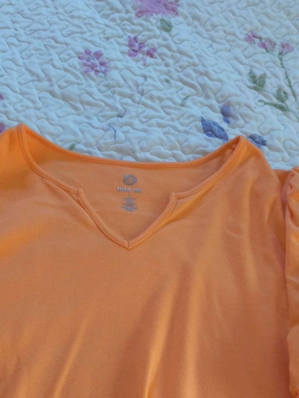 Ruby Rd. Women's Long Sleeve V-Neck Top in Bright Orange